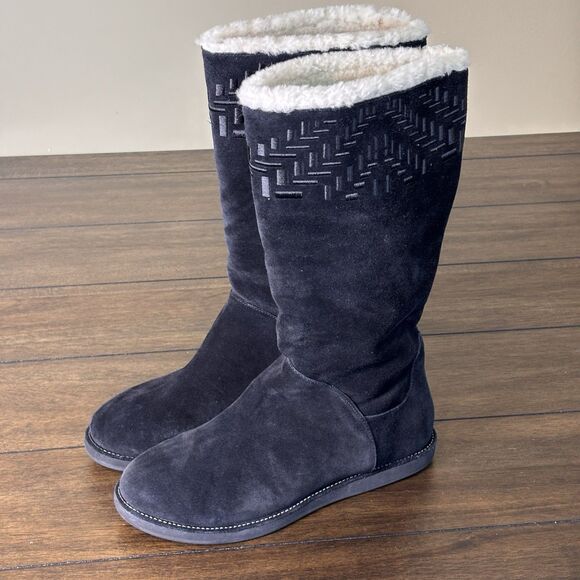 Cole Haan Womens Black Suede Tall Sherpa Lined Waterproof Boot 9 B - NEW! - Picture 1 of 7